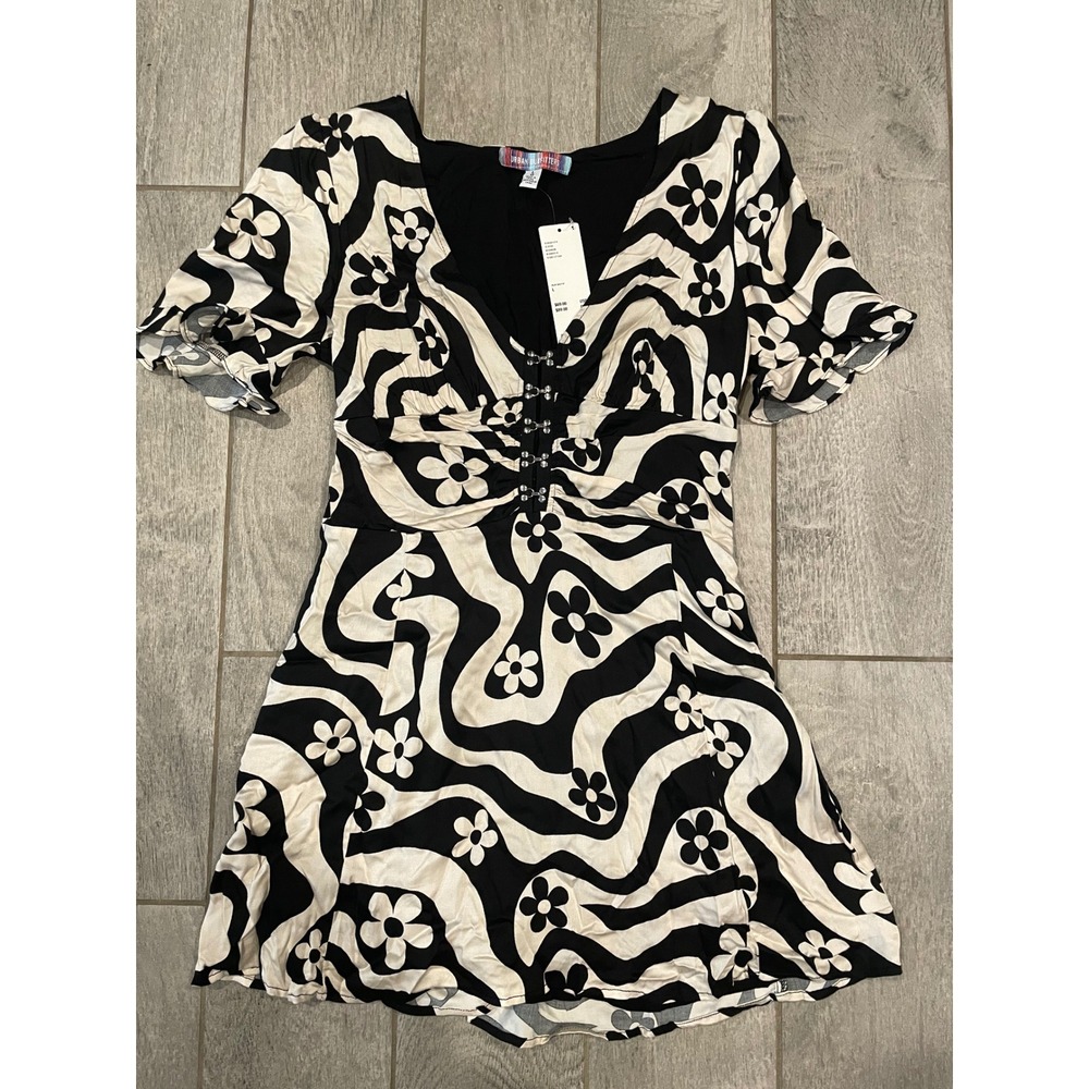 Urban Outfitters Black & White Floral Wave Mini Dress
